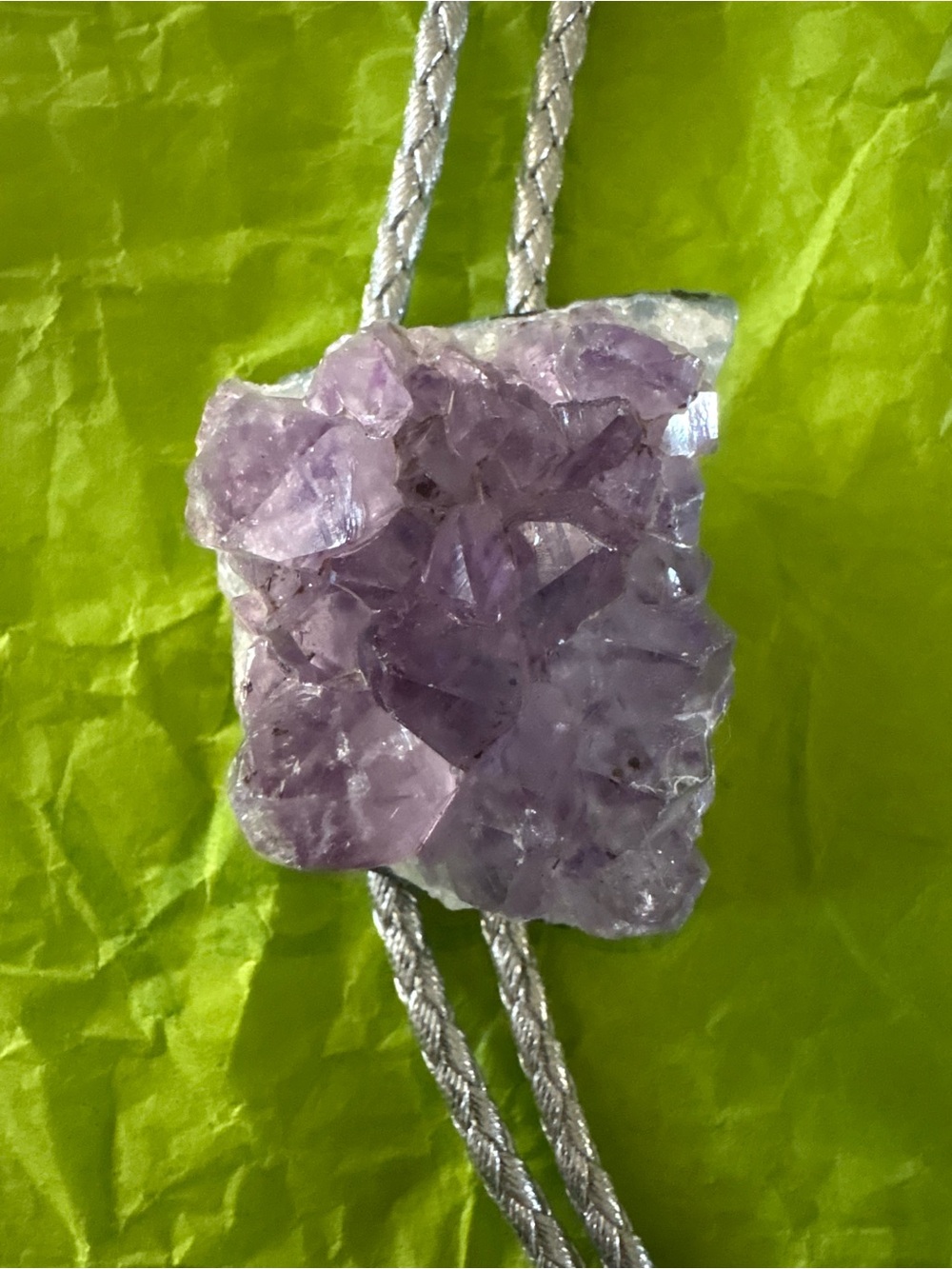 Amethyst Cluster Pendant Necklace Bolo Tie